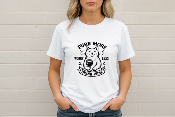 Purr More Drink Wine Cat SVG for Graphics and Crafts